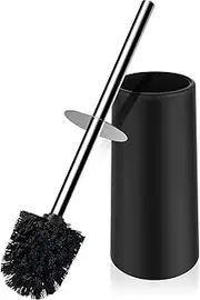 ROROUP Toilet Brush and Holder, Toilet Bowl Brush with 304 Stainless Steel Long Handle, Hidden Toilet Brush with Durable Scrubbing Bristles for Bathroom Deep Cleaning (Black)