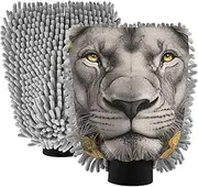XYMZR Lion Floral Absorbent Microfiber Car Wash Mitt, Funny Cute Anime Scratch Free for Cars Cleaning, Home Cleaning Mitts, 2 Pack, 10.24” L x 7.09” W
