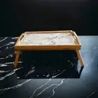 Foldable Pearl marble look pine wood resin coated tray table 45 cm x 30 cm