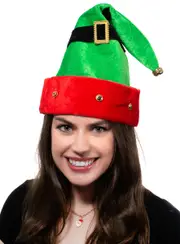 Plush Velveteen Red and Green Elf Christmas Hat