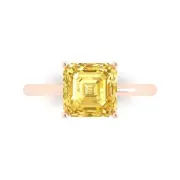 2.5Ct Asscher Cut Yellow Gemstone Solid Gold Solitaire Engagement Promise Ring
