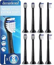 [demirdental] Toothbrush Heads Mini Extra Soft Compatible with Philips Sonicare Toothbrush Heads - Very Soft & Small Brush Heads for Very Sensitive Teeth - Black - Replaces HX6088eb - 8 Pack