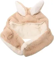 [Healeved] Bunny Ears Scarf Sun Hat Bonnet Animal Costume Hats Hat Scarf Outfit Hats Plush Warm Hat Clothes Costume Boy Cap Fluff Khaki