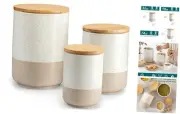 Sabine Ceramic Canister Set with Airtight Wood Lids - 3-Piece Kitchen Storage
