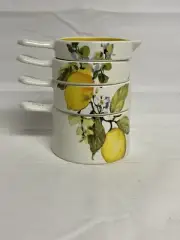 Set Of 4 Stacking Ceramic Measuring Cups Floral Lemon Design Susan Winget Lang