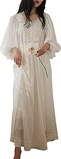 [Pansleejoy] Cotton Linen Vintage Nightgowns for Women Victorian Sleepwear Princess Lounge Dress