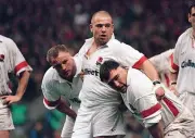 England prop Jason Leonard binds with Richard Cockerill and Will - Old Photo