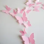 Neele 24pcs 3D Butterfly Removable Mural Stickers Wall Stickers Decal Wall Decor Home Decor Kids Room Bedroom Decor Living Room Decor (pink)