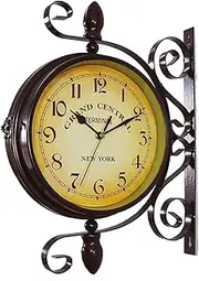 Outdoor Garden Clock,Double Sided Wall Clock with Outside Bracket 8 Inch European Classical Style Wrought Iron Silent Rotatable Hanging Clock Indoor Livingroom Outdoor Patio Decora