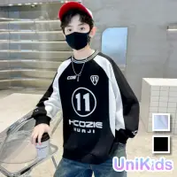 在飛比找momo購物網優惠-【UniKids】中大童裝長袖T恤 撞色賽車服風 男大童裝女