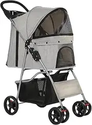 Pet Stroller Cat Dog Cage Stroller Pet Supplies Transport Carrier Four Wheels Trolley Pet Travel Cart for Small Pets Kitten, Gray