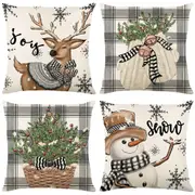 4pcs Christmas Tree Elk Snowman Pillow Covers 45x45cm Christmas Pillowcases Decorations For Sofa Couch Without Pillow Core