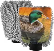 XYMZR Wild Duck Water Absorbent Microfiber Car Wash Mitt, Funny Cute Anime Scratch Free for Cars Cleaning, Home Cleaning Mitts, 2 Pack, 10.24” L x 7.09” W