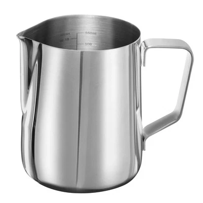 Milk Frothing Pitcher, 21oz / 600ml Milk Frother Cup, Silver Tone