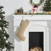 VHC Brands Jute Burlap Natural Rustic 12x20 Woven Christmas Stocking Decor