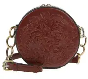 Patricia Nash Leather DEVONIA Round Chain Mini Shoulder Bag~ British Tan Tooled