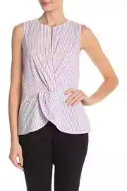 St John Collection Orchid/Blanco Pinstripe Surplice Neck Tank Size Medium $495