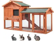 Bunny Enclosure Large Rabbit Hutch 2 Layer with 3 Lockable Doors Removable Tray Waterproof Roof for Rabbit Bunny