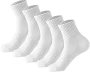 [V-LAFUYLIFE] 5 Pairs Athletic Running Sock for Men & Women Anti-Blister Moisture-Wicking Sports Low Cut Elastic Arch Support Crew Socks (White), M-white, 9-12
