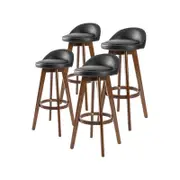 La Bella 4 Set 72cm Black Brown Wooden Bar Stool Leila Leather