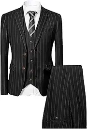 [Maiyifu-GJ] Men’s Pinstripe 3 Piece Suit Slim Fit Elegant Business Suits Set Two Button Blazer Jacket Vest Pants Tuxedo Sets