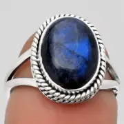 Blue Fire Labradorite - Madagascar 925 Sterling Silver Ring s.7 Jewelry R-1010