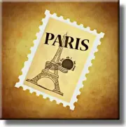 Eiffel Tower Stamp Picture on Stretched Canvas, Wall Art Décor, Ready to Hang