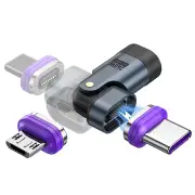 3-in-1 240W PD3.0 Magnetic USB Cable Adapter with Type-C/iP/Micro USB Fast Charging Adapter Converter Head for iPhone 16