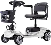 2025 4-Wheel Electric Mobility Scooter Electric Motorised Power Portable Folding with Front LED Lights, 30KM Range, 150KG Capacity, and Dual 24V 12Ah Detachable Batteries (SILVER)