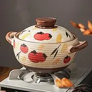 Ceramic Casserole Dish, Clay Pot, Earthen Pot Cookware with Lid, Stockpot for Stew, Soup, Steam, Oven Safe-Heat Resistant (Persimmon, 4.7QT)
