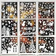 Bigqin 9 Sheets 256PCS Christmas Window Sticker 2024 Xmas Window Film White Santa Claus Snowflake Reindeer Window Clings Reusable PVC Decals for Glass Winter Holiday Decorations (White)