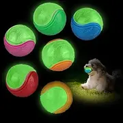 6 Pack Glow in The Dark Dog Balls, Interactive Glow Ball, Luminous High Bounce Rubber Toy, Floating Rubber Dog Toy for Teeth Training Indoor and Outdoor (6 Pack Glow in The Dark Dog Balls)