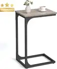 C-Shaped Side Table w/ Metal Frame, Industrial Sofa Table, Bedside Coffee Table