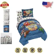 Vibrant Blue Monster Jam Twin Bed Set - 5-Piece Comforter & Sheet Collection