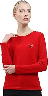 [BEYOND FASHION] Red Snow Pattern 100% Pure Cashmere Sweater Crew Neck Pullover for Women