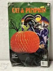 Vintage Halloween Pumpkin Cat Honeycomb Die Cut Centerpiece The Paper Magic
