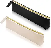 Piriuuo Pack of 2 Small Cosmetic Bag, Mini Leather Bag, PU Leather Makeup Bag, Small Makeup Bag with Zip, Portable Travel Make Up Bag, Waterproof Handbag for Women and Girls, Cream White, Black