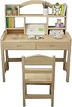 Kids Desk and Chair Set, Wooden Reading Study Desk,Simple Style Writing Table with 3-Layer Bookshelf and 2 Drawer, for Kids Home School Writing Reading Drawing Studying(120x60cm)