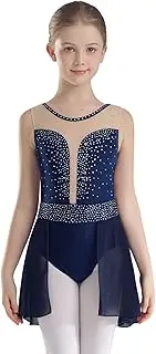 [Yruioon] Kids Girls Sparkly Rhinestone Ballet Dance Dress Gymnastics Leotards Lyrical Jazz Latin Dance Costume Dancewear