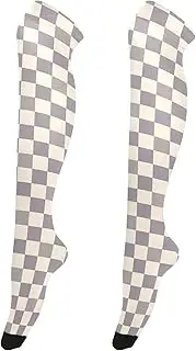 [FRODOTGV] Gray Checkerboard Women's Knee High Socks Casual Extra Long Socks for Ladies Tall Boot Stockings Leg Warmers, Gray Checkerboard