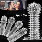 5PC Penis Extender Girth Enhancer Realistic Sleeve Sheath Large Enlarger Condom