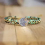 Wrap Bracelet Bangle Stone Boho Yoga Tree Of Life African Japser Braided Charm
