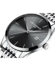 Fashion Waterproof Watch Ultra-Thin Steel With Quartz Watch Calendar Waterproof Watch Watch Suitable For Men-4 - Silver Black