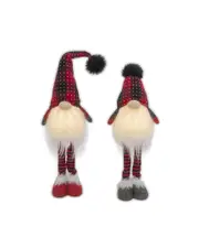 Gerson International Set Of 2 Lighted Plush Red And Black Plaid Holiday Standing Gnomes, Battery Operated