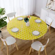 Elastic Edge Round PVC Table Cloth Oilcloth Moroccan Trellis Tablecloth - Yellow