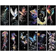 Scratch Bookmark Craft,Party Favor Scratch Off Paper Set of 12 | Bookmarks Craft Paper Art Sets for Kids Students Party Bag Fillers