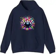 [Generic] Colorful Neon Bowling Strike Splatter Paint Effect Fun Artistic Bowling Hoodie for Adults Hooded Neck Long Sleeve Pullover