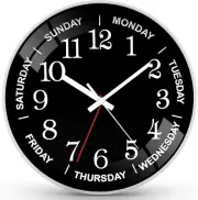 12 Inch Day of Week Wall Clock, Non Ticking Modern Clocks Battery Operated，Analo