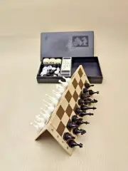 Vintage USSR Russian Travel Magnetic Mini Chess Set of Checkers Dominoes 3in1