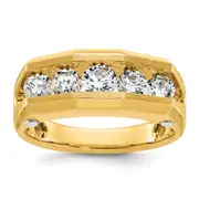 14k Two-tone Two Tone 1 1/2 Ct. Lab Grown Diamond VS/SI+ G+ Five Stone Polished and Satin Men's Ring